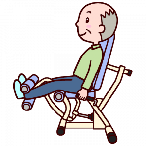 トレーニングマシンでリハビリしているお爺さんのイラスト