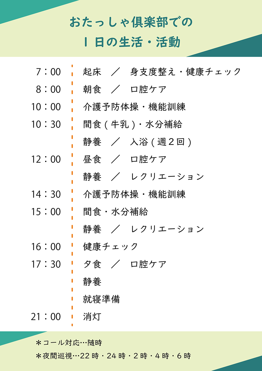 おたっしゃ俱楽部での１日の生活・活動